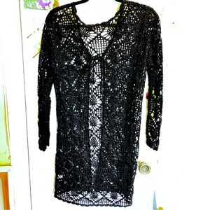 Vintage George Black Crochet Cardigan Size Small very versatile
